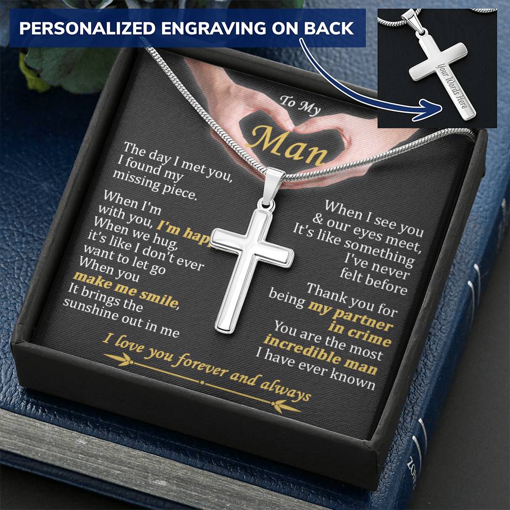 For Your Man - When We Hug - Cross Customize Engraved Cross Necklace