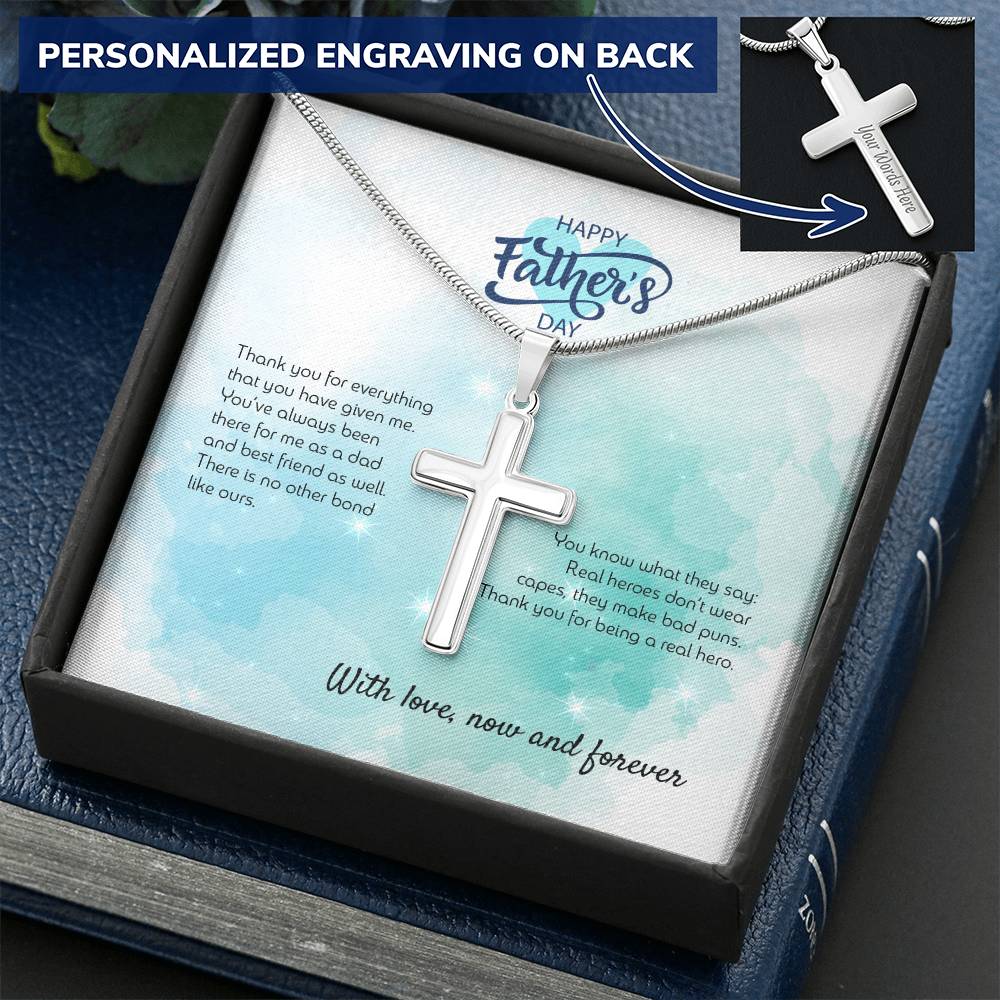 Fathers Day Gift - Cross Pendant. Customize Engraved Cross Necklace