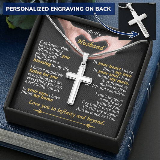 For Husband - Put You On My Path - Cross Customize Engraved Cross Necklace