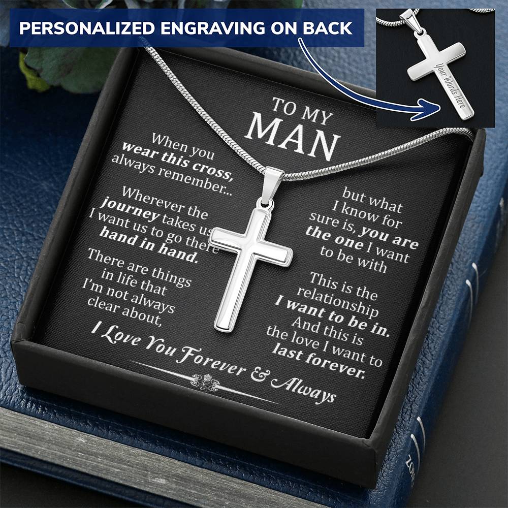 For Your Man - Go There 1 - Cross Customize Engraved Cross Necklace