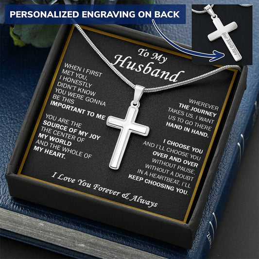 Gift For Husband - Over - Cross Customize Engraved Cross Necklace