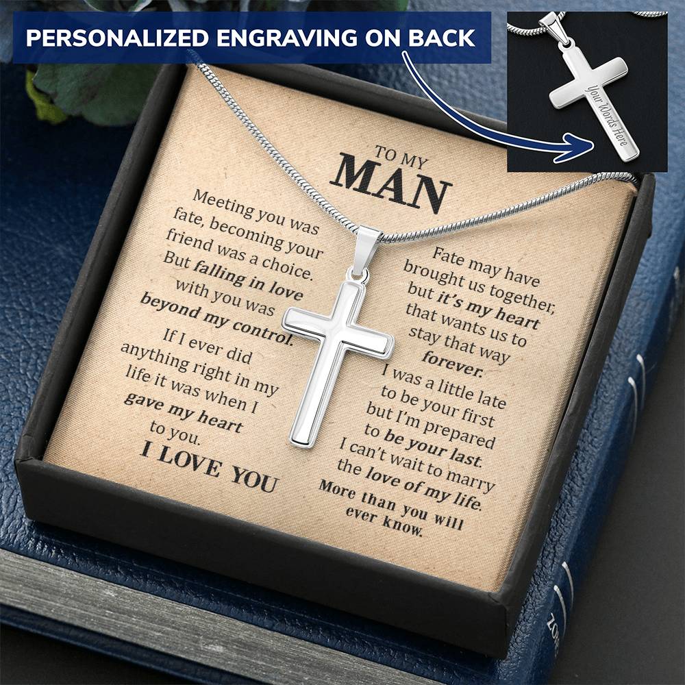 For Your Man - Stay Forever - Cross Customize Engraved Cross Necklace