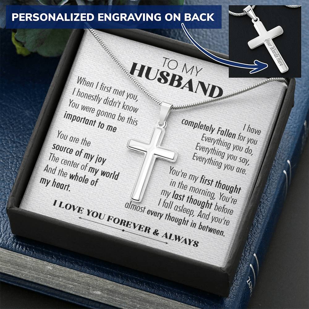 For Husband - Every Thought 2 - Cross Customize Engraved Cross Necklace