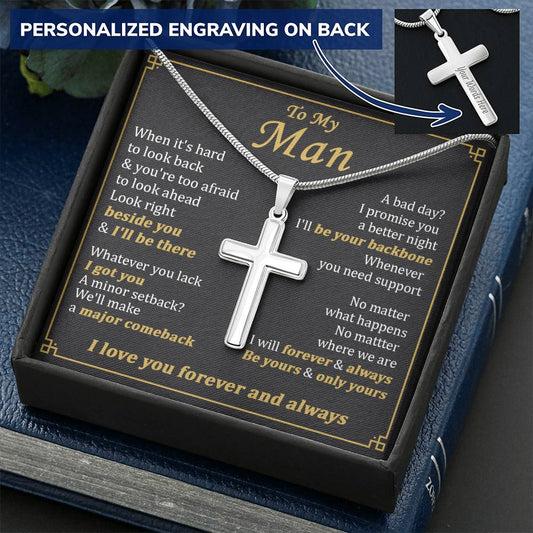 For Your Man - Whenever You Need Support - Cross Customize Engraved Cross Necklace