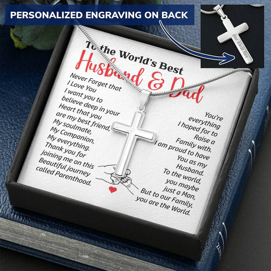 Gift For Husband - Cross Necklace 1 Customize Engraved Cross Necklace