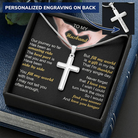 For Husband - Best Part - Cross Customize Engraved Cross Necklace