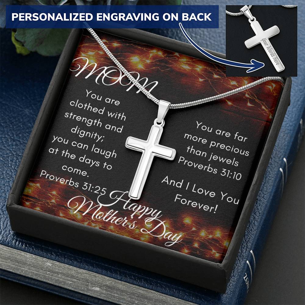 Gift For Christian Mom- Customize Cross Necklace Customize Engraved Cross Necklace