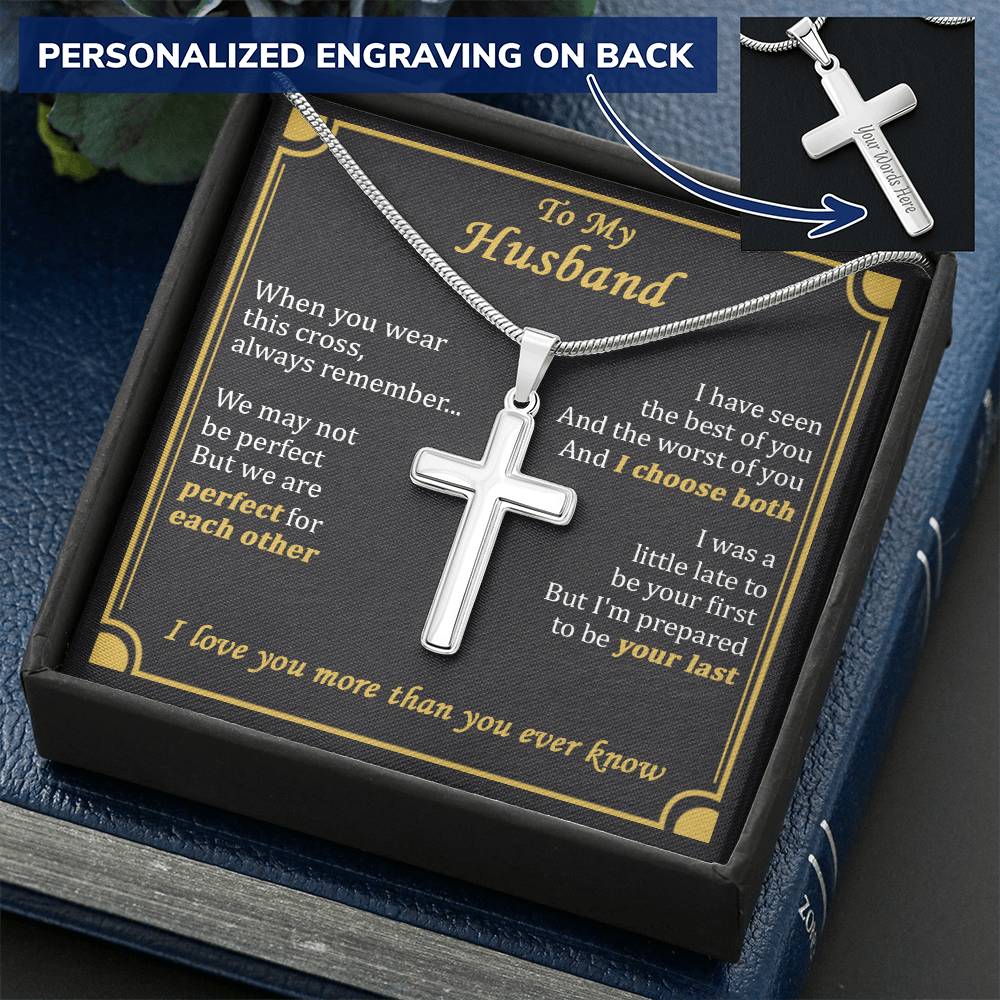 For Husband - Perfect For Each Other - Cross Customize Engraved Cross Necklace