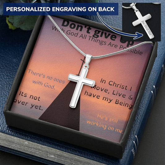 Don't Give Up Customize Engraved Cross Necklace