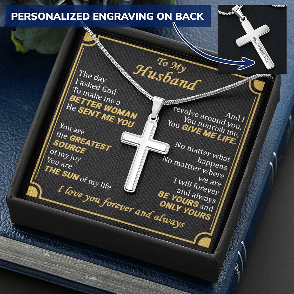 For Husband - The Day - Cross Customize Engraved Cross Necklace