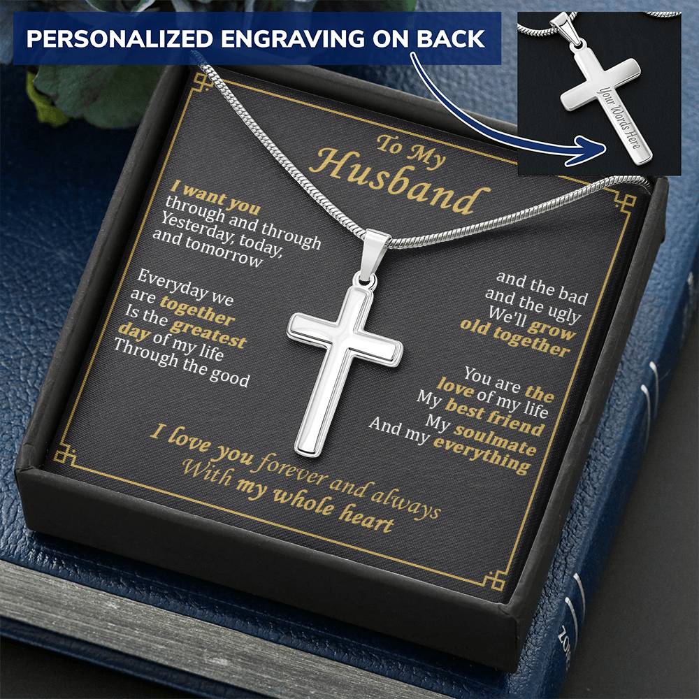 For Husband - I Want You - Cross Customize Engraved Cross Necklace