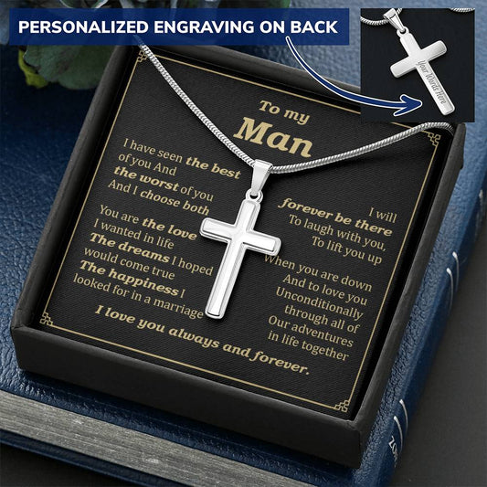 For Your Man - I Choose Both - Cross Customize Engraved Cross Necklace