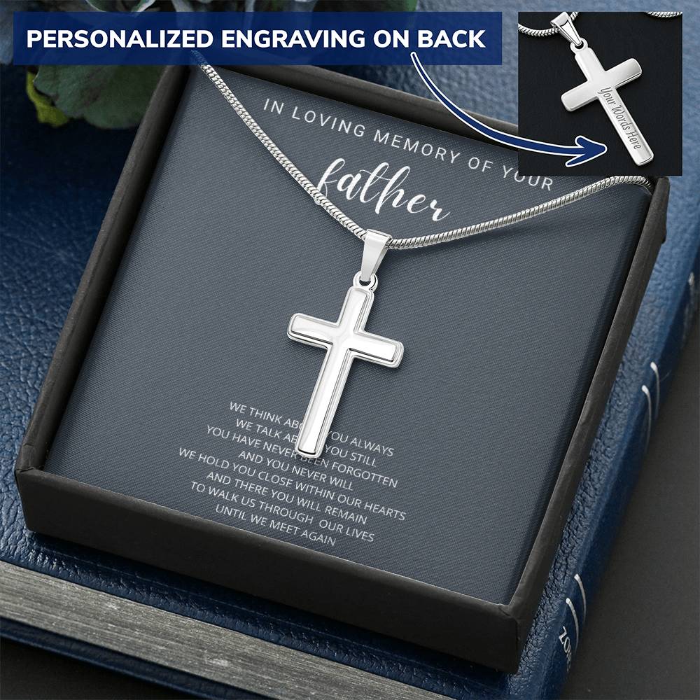 Cross Necklace Gift For Son In Loving Memory Father Customize Engraved Cross Necklace