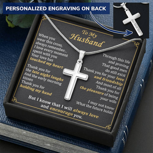 For Husband - Moment With You - Cross Customize Engraved Cross Necklace