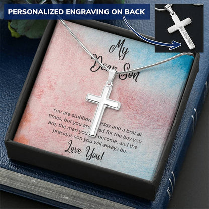 Always My Precious Son Customize Cross Necklace Customize Engraved Cross Necklace