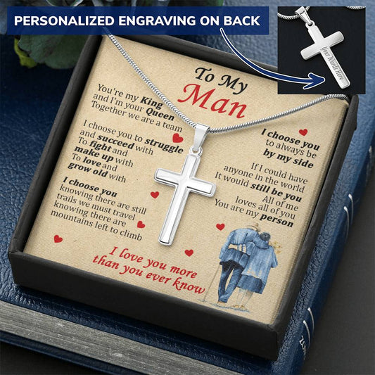 For Your Man - All Of Me - Cross Customize Engraved Cross Necklace