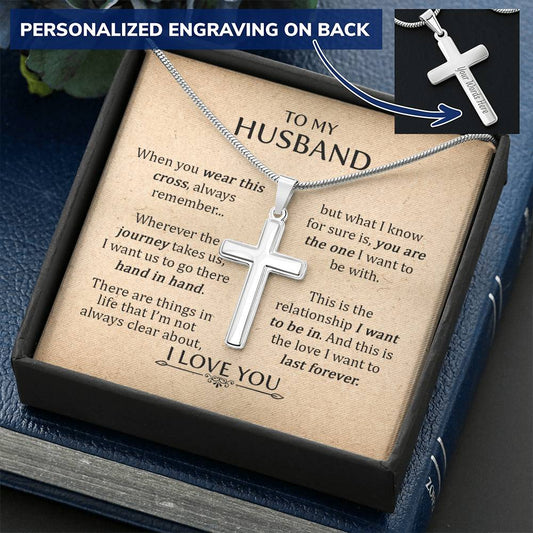 For Husband - When You Wear This Cross Always Remember Customize Engraved Cross Necklace
