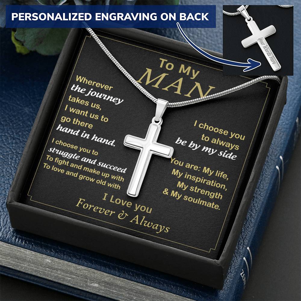 For Your Man - Love And Grow Old With - Cross Customize Engraved Cross Necklace
