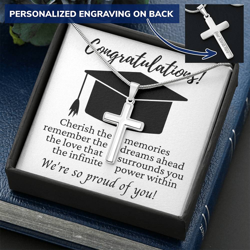 Dream Ahead Graduation Gift Cross Necklace Customize Engraved Cross Necklace