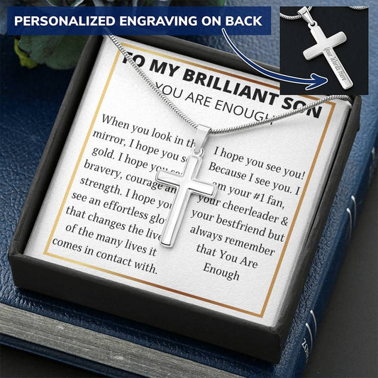 Gift For A Son Affirmation Message With Cross Necklace Customize Engraved Cross Necklace