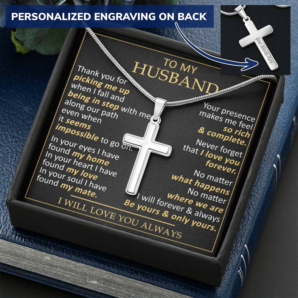 For Husband - Picking Me Up - Cross Customize Engraved Cross Necklace