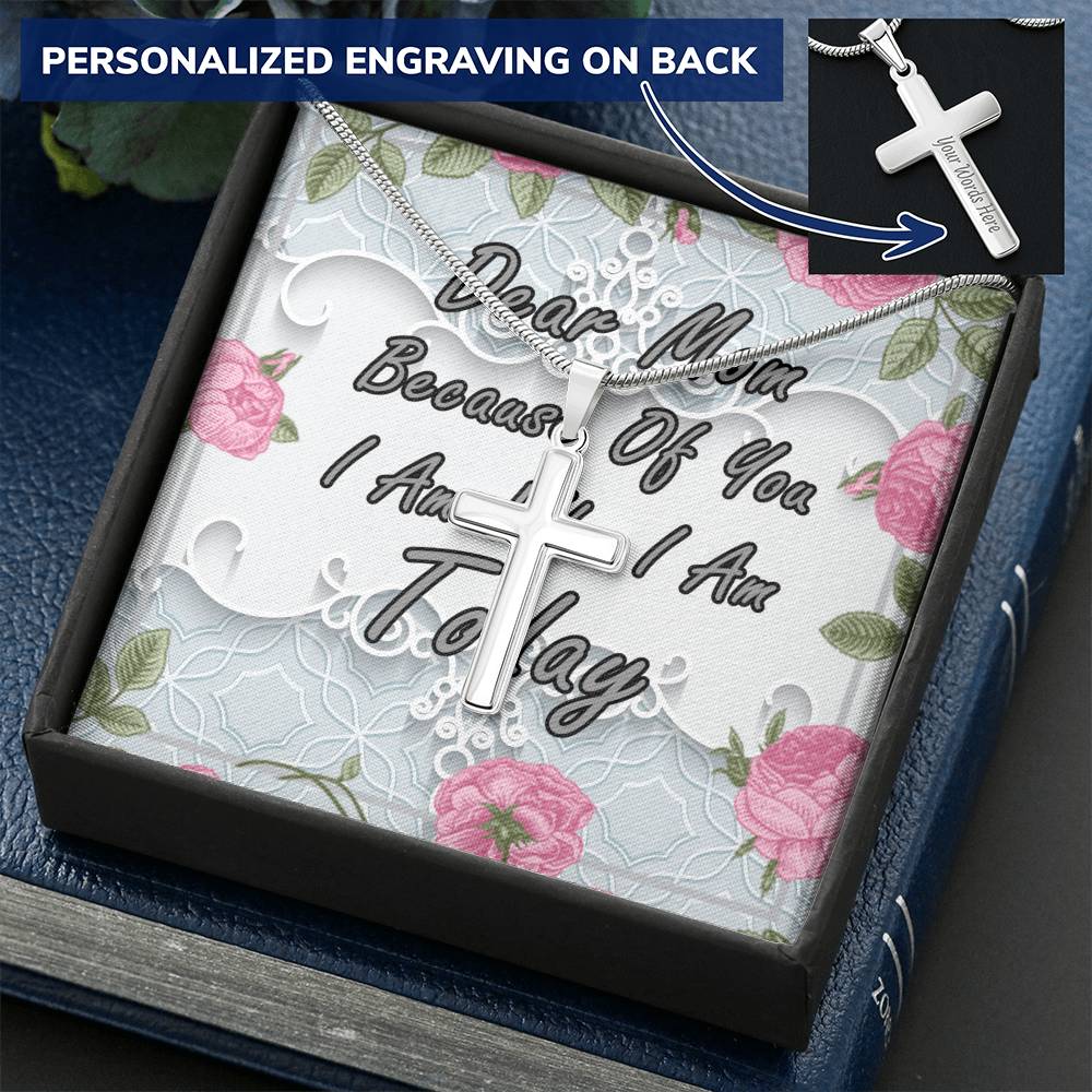 Dear Mom Cross Customize Engraved Cross Necklace