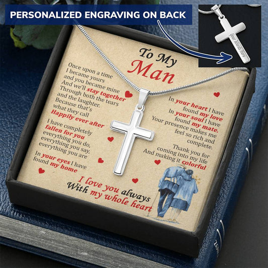 For Your Man - You Became Mine - Cross 1 Customize Engraved Cross Necklace