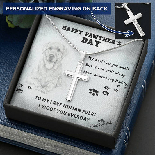 Dog Dad 6 Customize Engraved Cross Necklace
