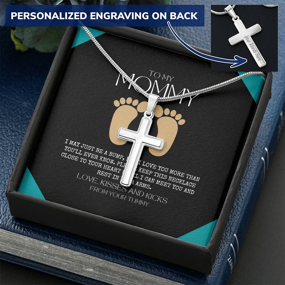 Gift To My Mommy I May Just Be A Bump But I Love You More Than You Ever Know Customize Engraved Cross Necklace