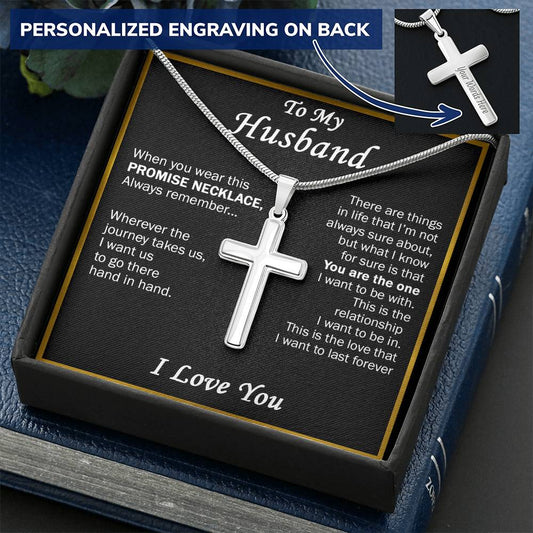 Gift For Husband - Promise - Cross Customize Engraved Cross Necklace