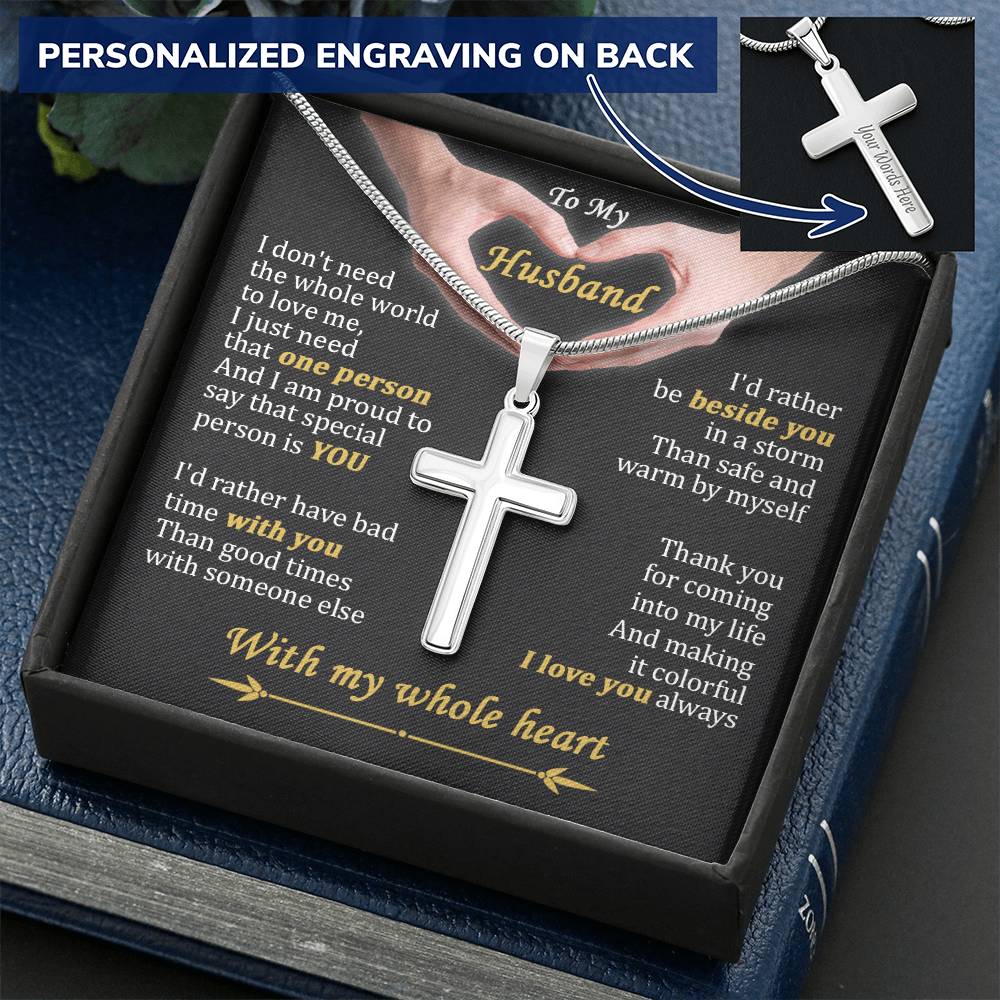 For Husband - Safe And Warm - Cross Customize Engraved Cross Necklace