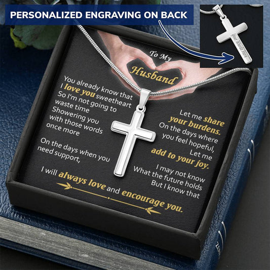For Husband - Love You Sweetheart - Cross 1 Customize Engraved Cross Necklace
