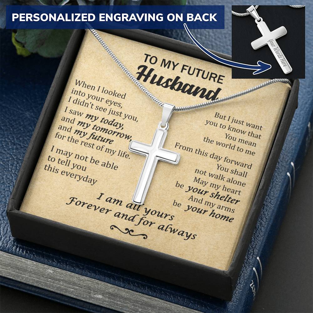 For Future Husband - Be Your Home - Cross Customize Engraved Cross Necklace