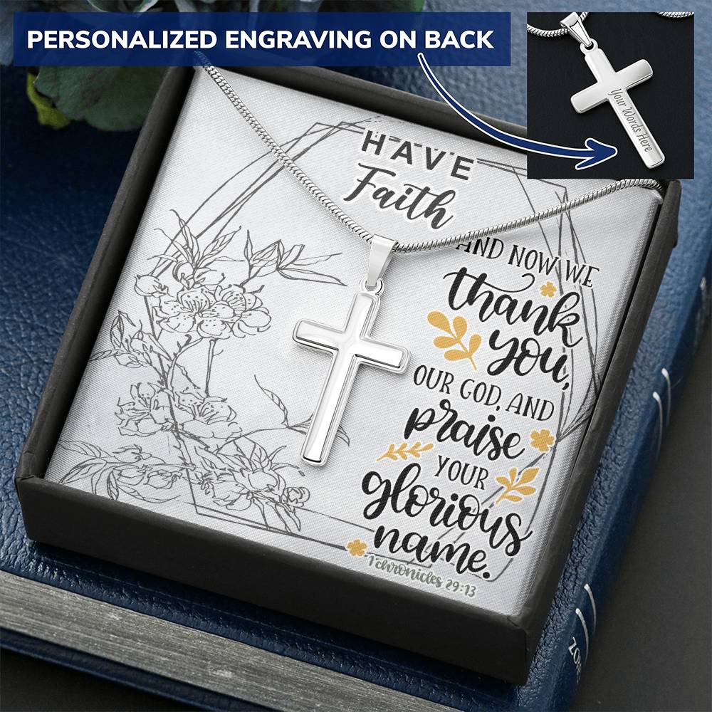 Dad To Son Gifts - Thank You Our God And Praise Your Glorious Name Customize Engraved Cross Necklace