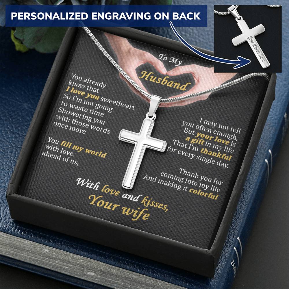 For Husband - Love You Sweetheart - Cross Customize Engraved Cross Necklace