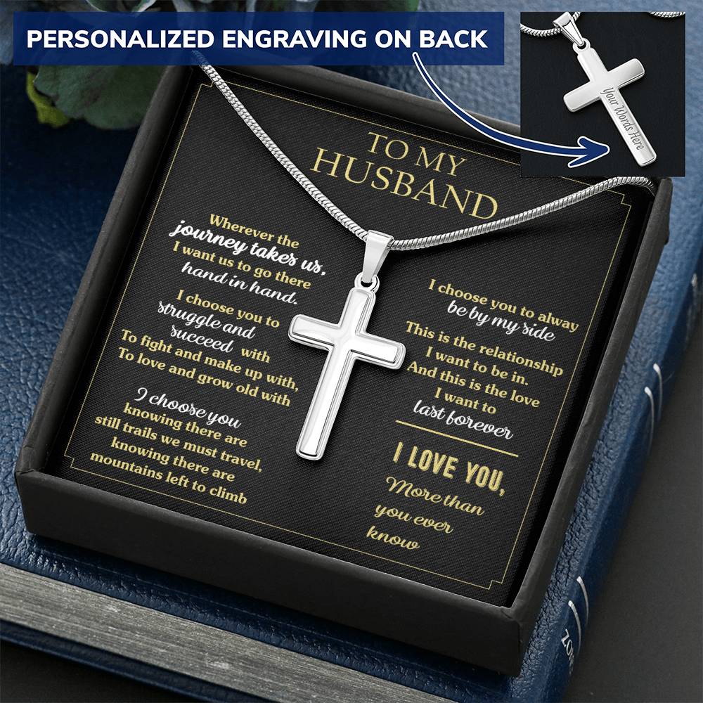For Husband - Always Be By My Side 1 - Cross Customize Engraved Cross Necklace