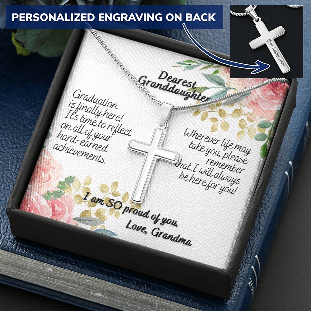 Dear Granddaughter Graduation Engravable Cross Necklace Customize Engraved Cross Necklace