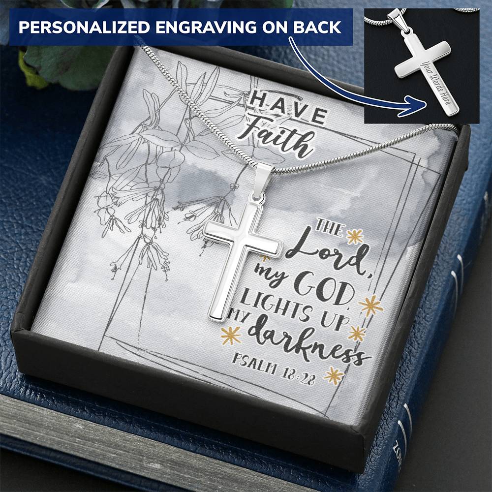 Dad To Son Gifts - The Lord My God Lights Up My Darkness Customize Engraved Cross Necklace