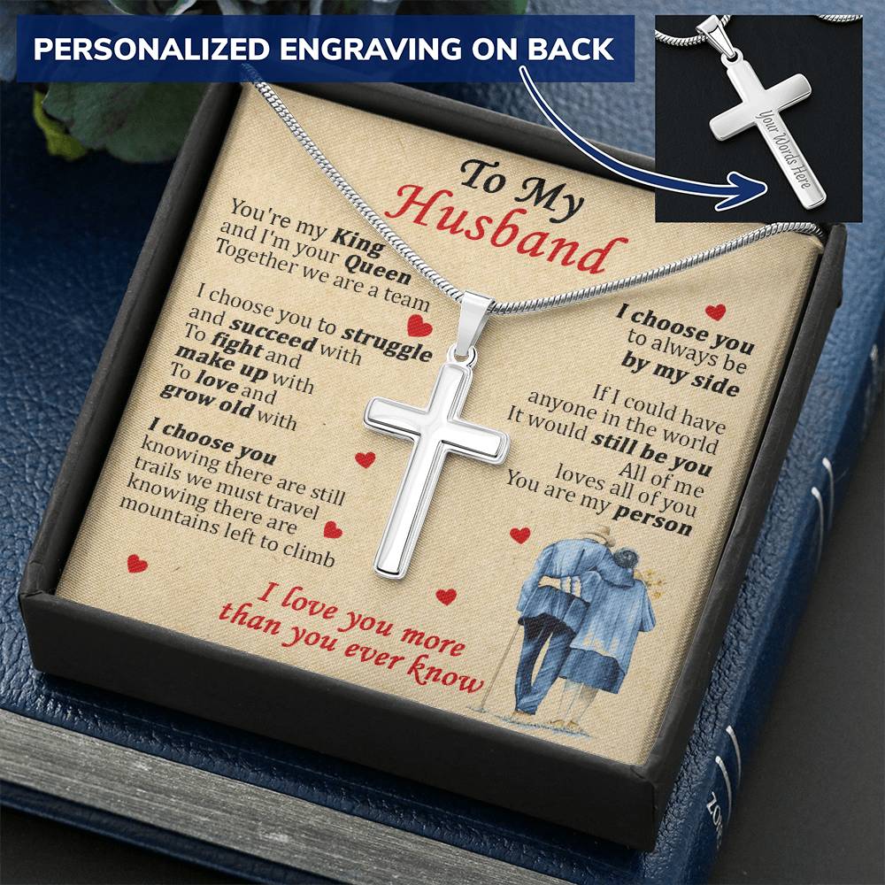 For Husband - All Of Me - Cross Customize Engraved Cross Necklace