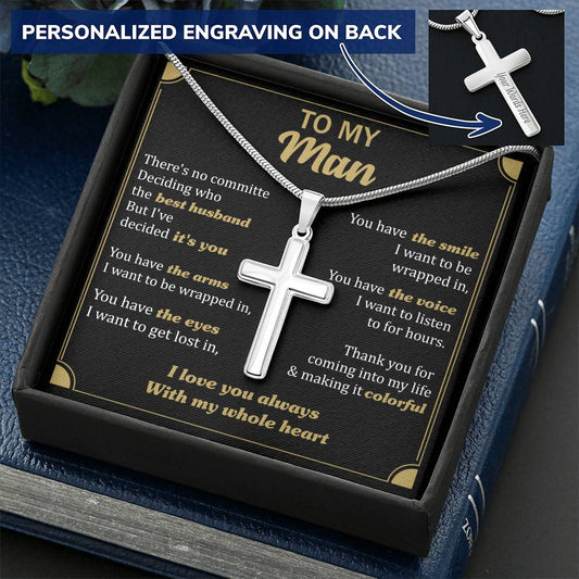 For Your Man - Best Husband - Cross Customize Engraved Cross Necklace