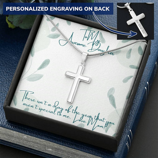 Awesome Daughter Cross Necklace From Mom Customize Engraved Cross Necklace
