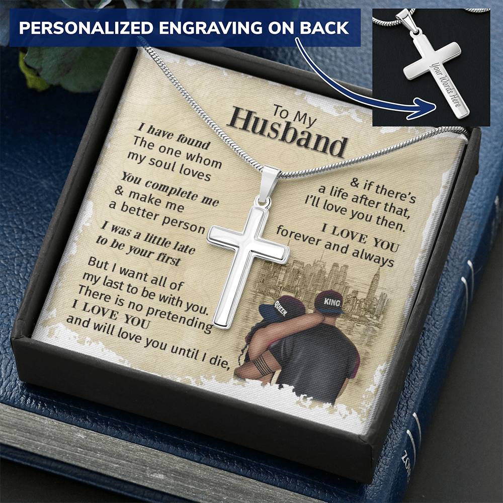 For Husband - You Complete Me - Cross Customize Engraved Cross Necklace
