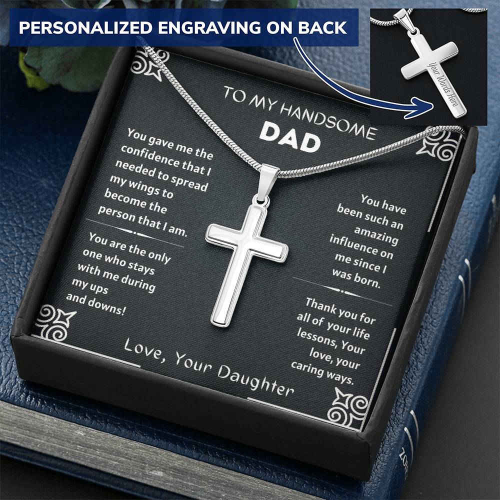 Dad - Amazon - Mesaage 3 Customize Engraved Cross Necklace