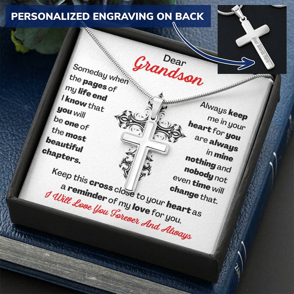 Dear Grandson Cross Necklace 1 Customize Engraved Cross Necklace