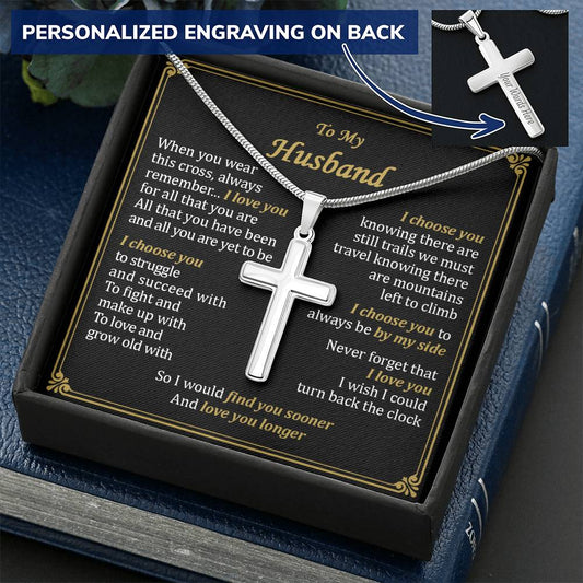 For Husband - Always Be By My Side - Cross 1 Customize Engraved Cross Necklace