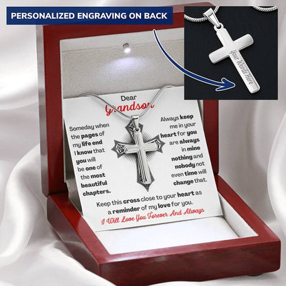 Dear Grandson Cross Necklace Customize Engraved Cross Necklace