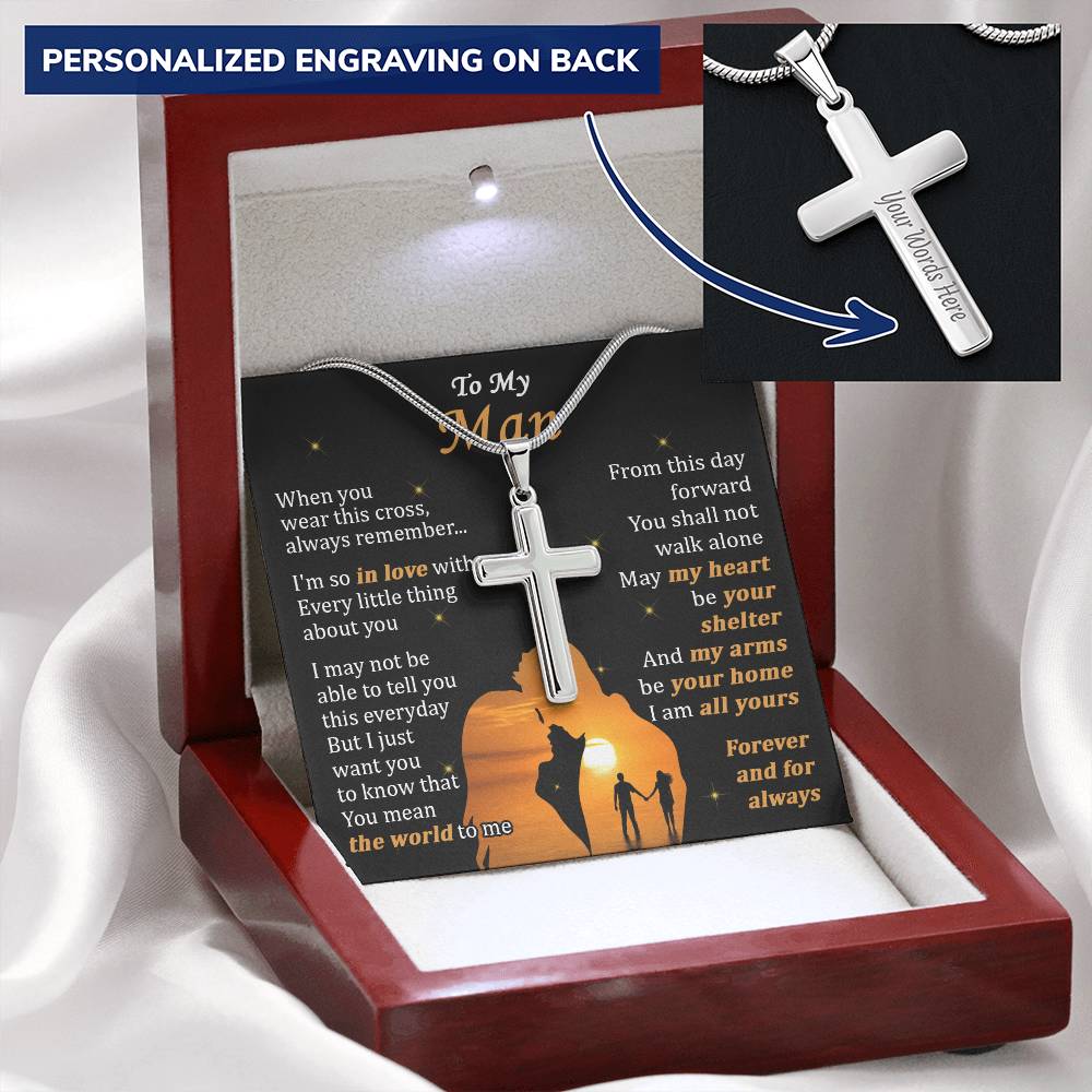 For Your Man - I Am All Yours - Cross Customize Engraved Cross Necklace