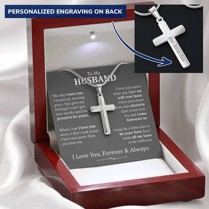 To My Husband Cross Necklace Customize Engraved Cross Necklace
