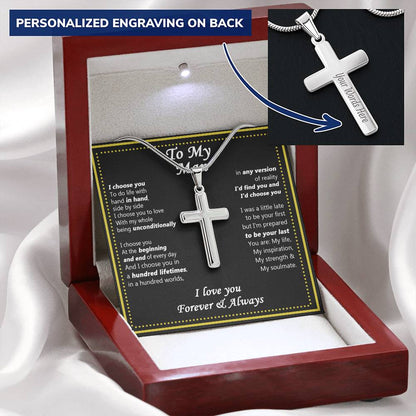 For Your Man - I Choose You - Cross Customize Engraved Cross Necklace