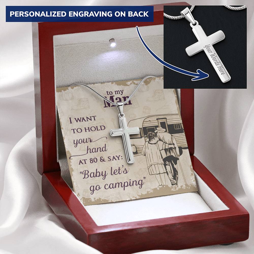 For Husband - Let's Go Camping - Cross Customize Engraved Cross Necklace